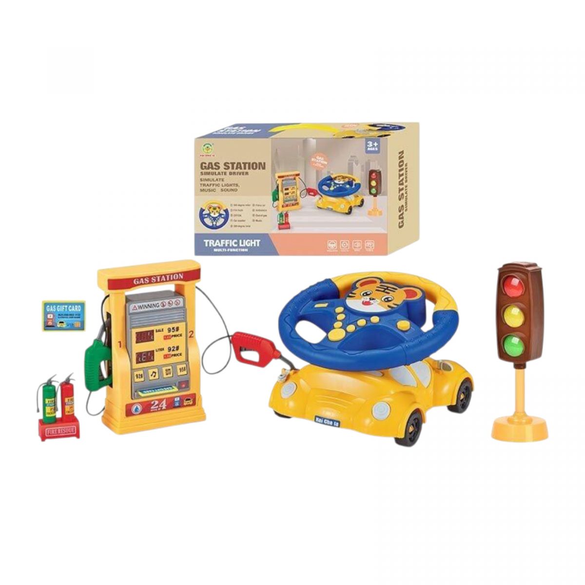 Руль ТИГРЕНОК, светофор, заправочная станция, подсветка, звук, мелодии, машина-подставка, в коробке  фото 1