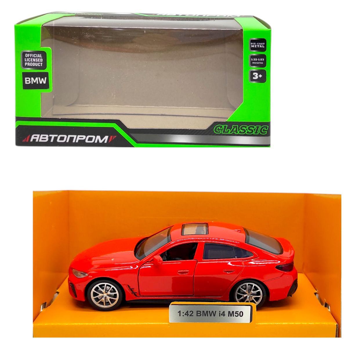 Машинка металева "АВТОПРОМ.  1:43 BMW I4 M50" (червона)  фото 1