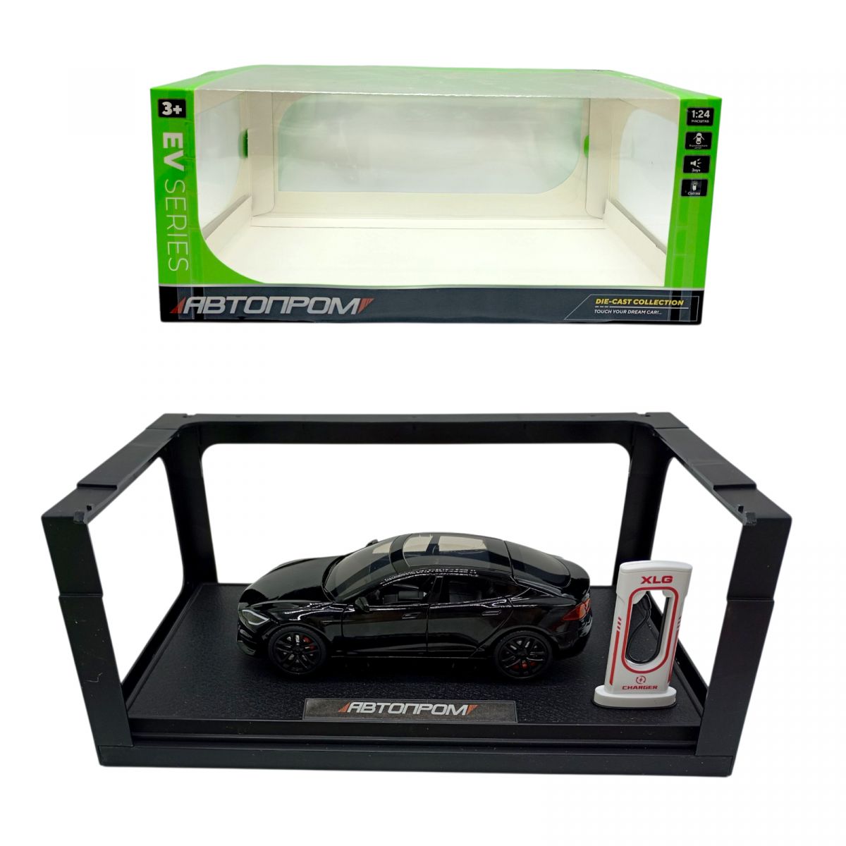 машина мет.  1:24 TESLA с зарядной станцией (ЧЕРНАЯ)  фото 1