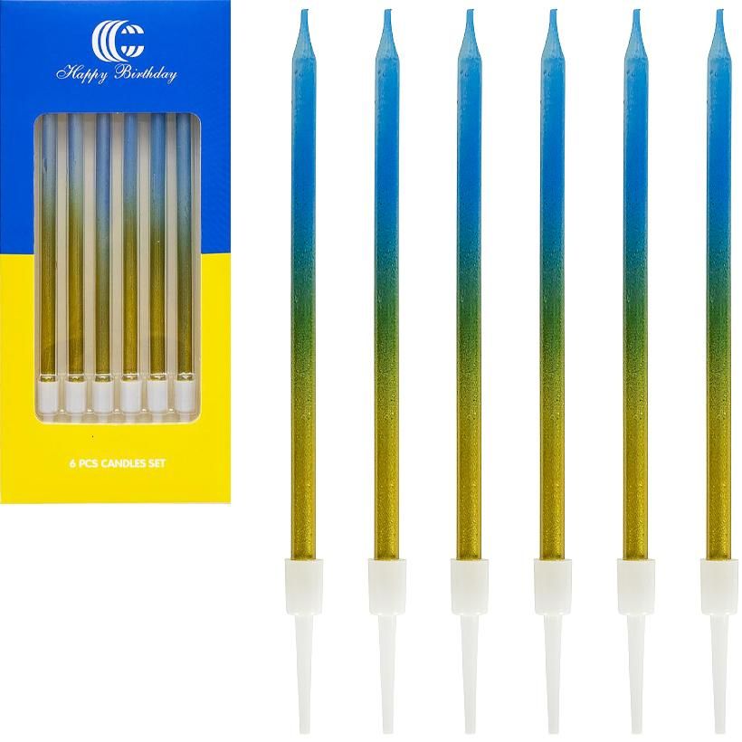 Набір свічок для торта 6шт, жовто-блакитний  фото 1