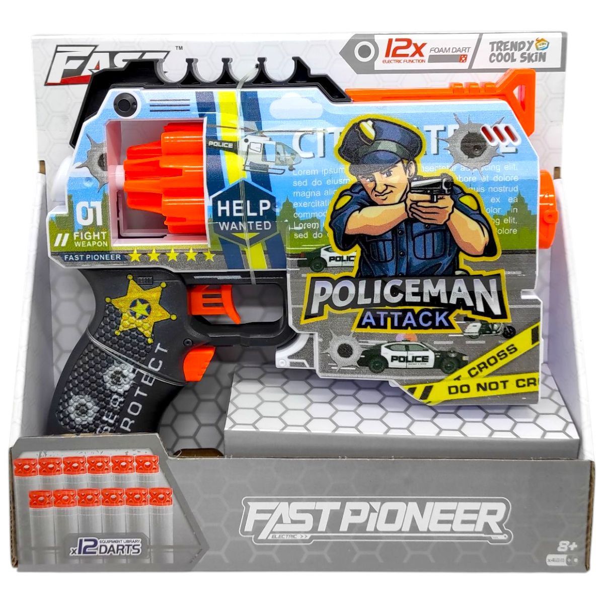 Іграшковий пістолет (бластер) з барабаном та мʼякими патронами (21х19 см, коробка - 24х22х6,5 см)  фото 1