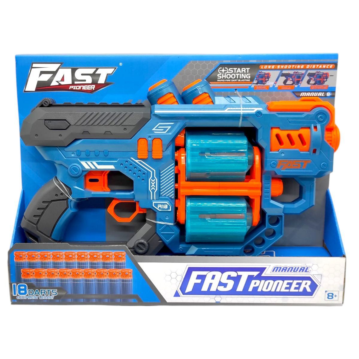 Іграшковий пістолет (бластер) з мʼякими патронами (31,5 х 18,5 см, коробка - 37х6,5х27 см)  фото 1