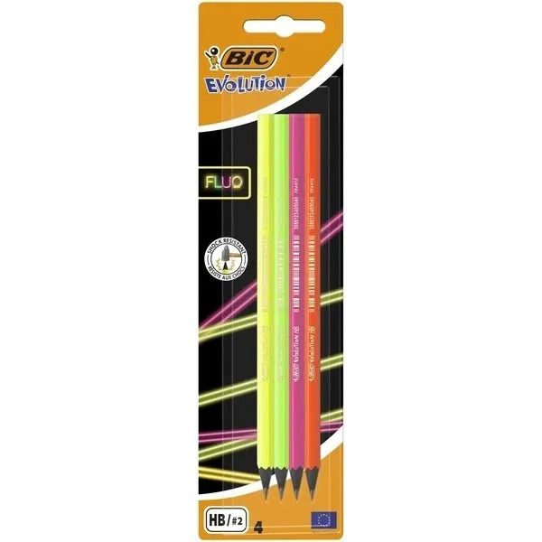 BIC Evolution Fluo Набір олівців чорнографітних 4шт, шестикутних HB 4 кольори  фото 1