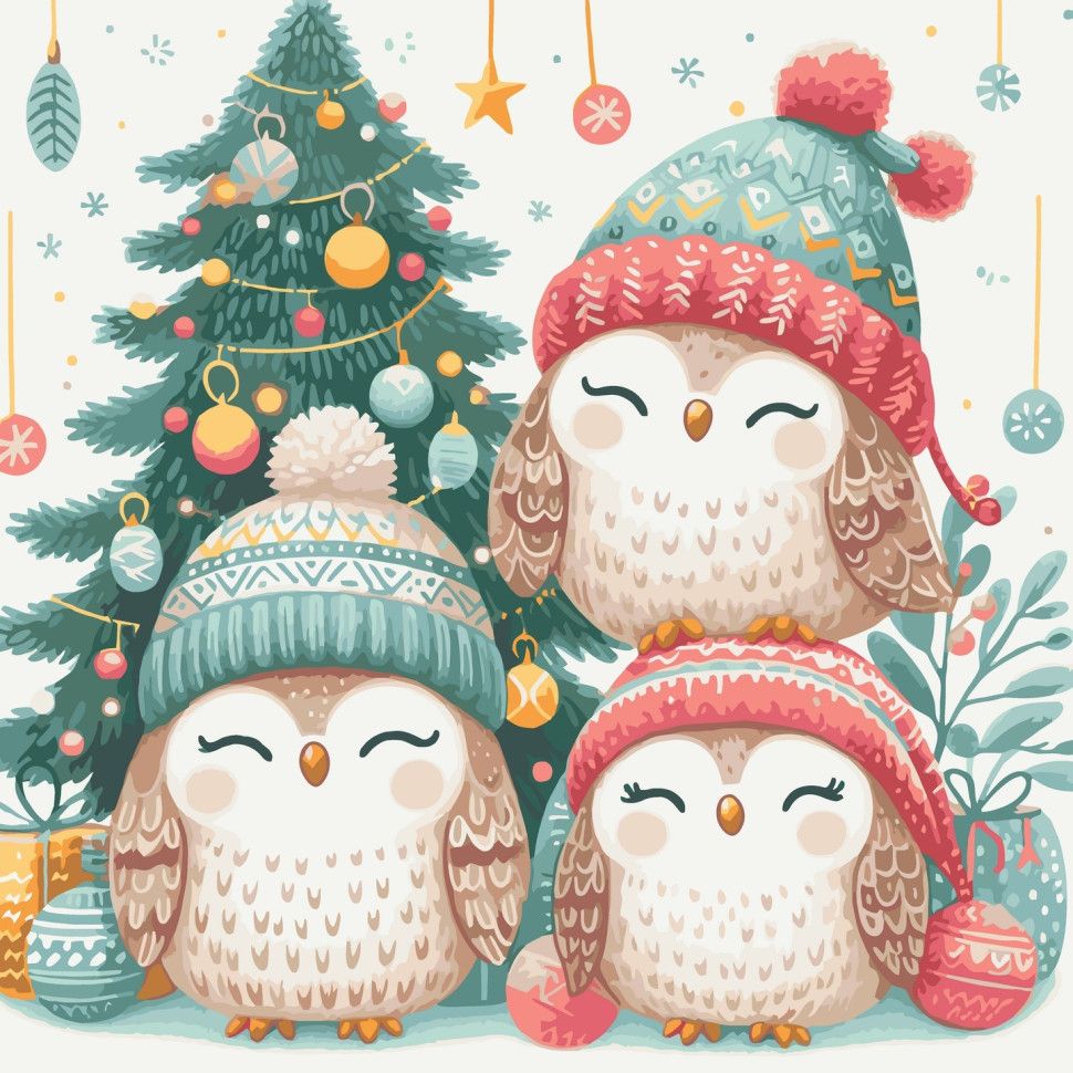 Картина за номерами "Різдвяні совенята" 40х40 см  фото 1