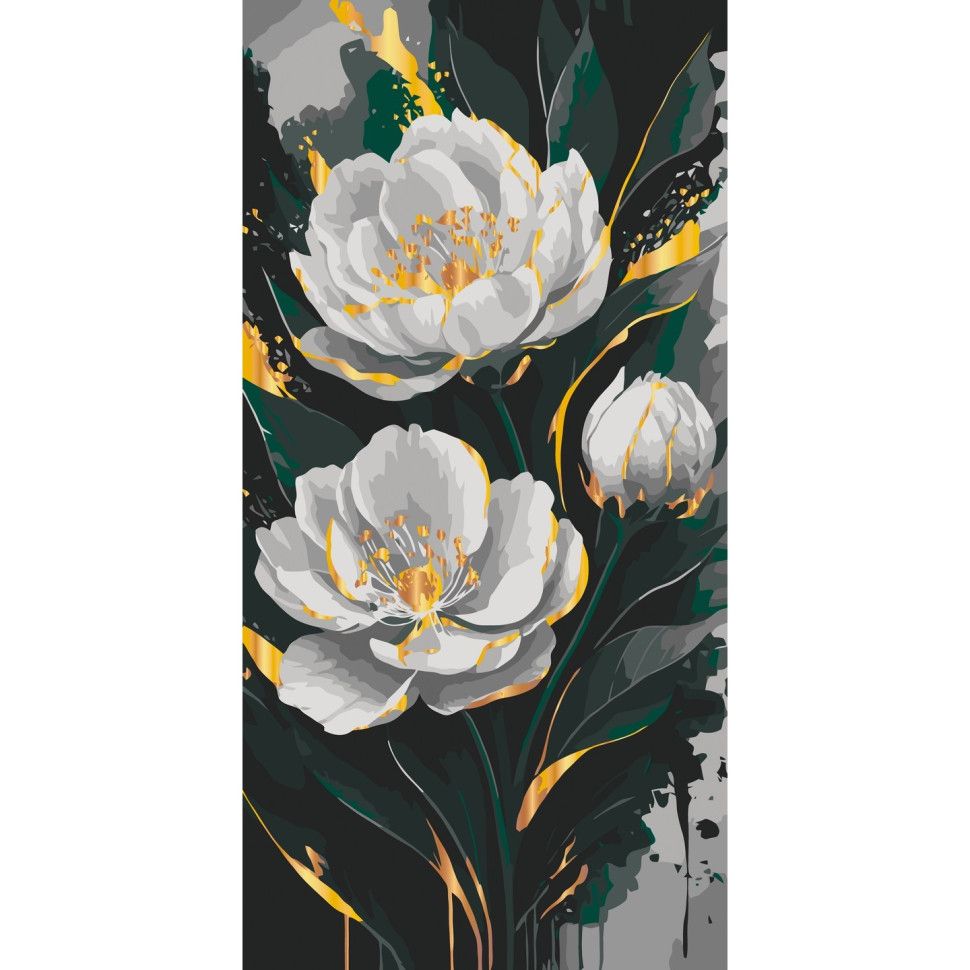 Картина за номерами з фарбами металік "Золото півонії" 40х80 см  фото 1