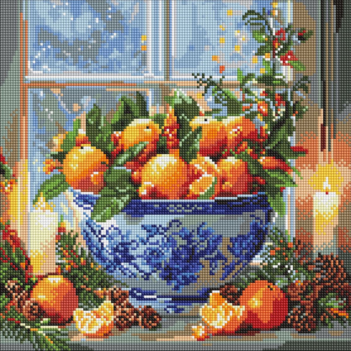 Алмазная мозаика "Цитрусы в вазе" 40х40 см  фото 1