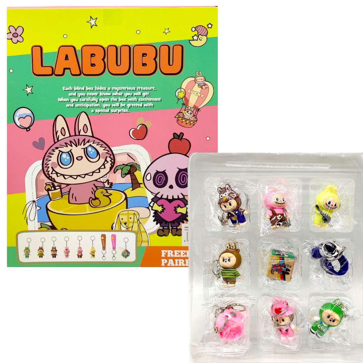 Набір персонажів-брелоків (міні адвент календар) "Лабубу" 9 героїв в наборі (коробка 23*4,6*28 см)  фото 1