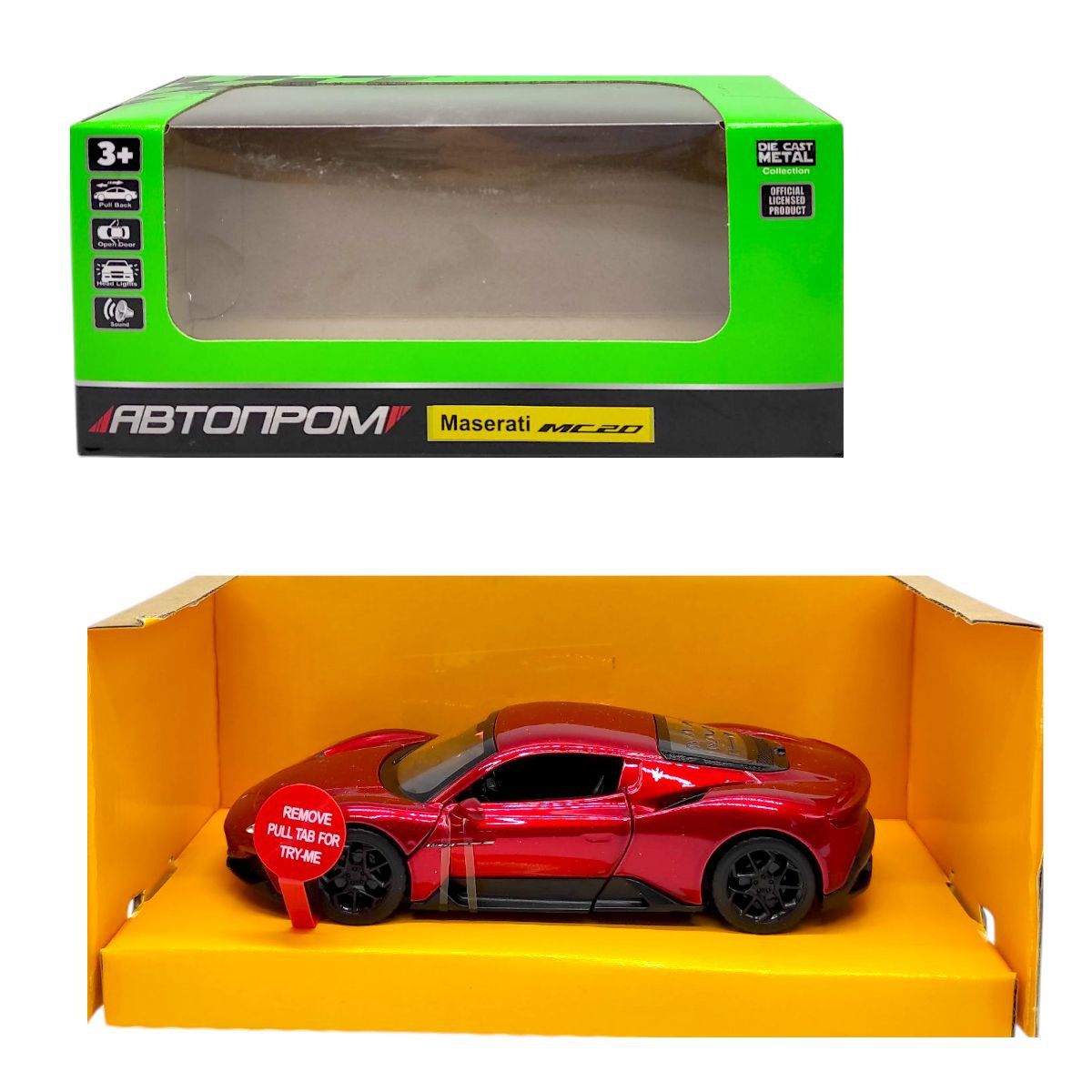 Машинка металлическая "АВТОПРОМ, 1:33 Maserati MC20" (КРАСНАЯ) коробка - 18х8х9 см  фото 1
