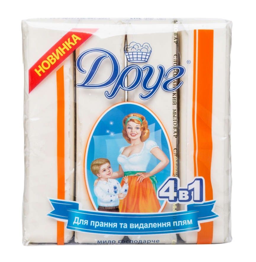 Друг Хозяйственное мыло для стирки и удаления пятен, 4х135г  фото 1