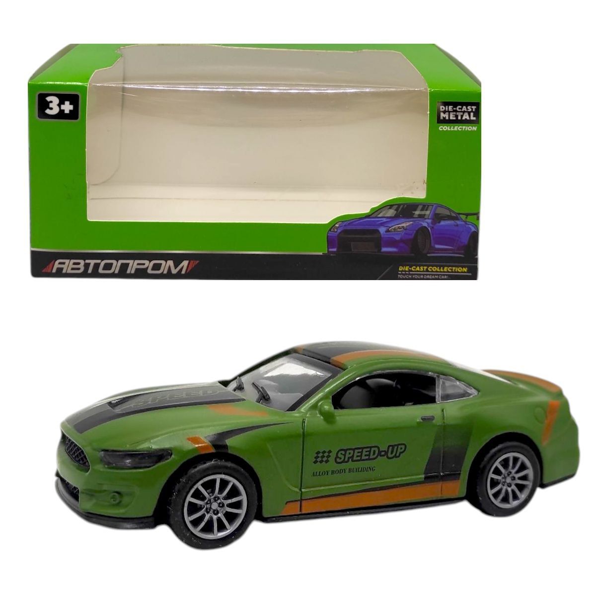 Машинка металлическая "АВТОПРОМ 1:36 MUSTANG", ЗЕЛЕНЫЙ (коробка - 15,5х7х8 см)  фото 1