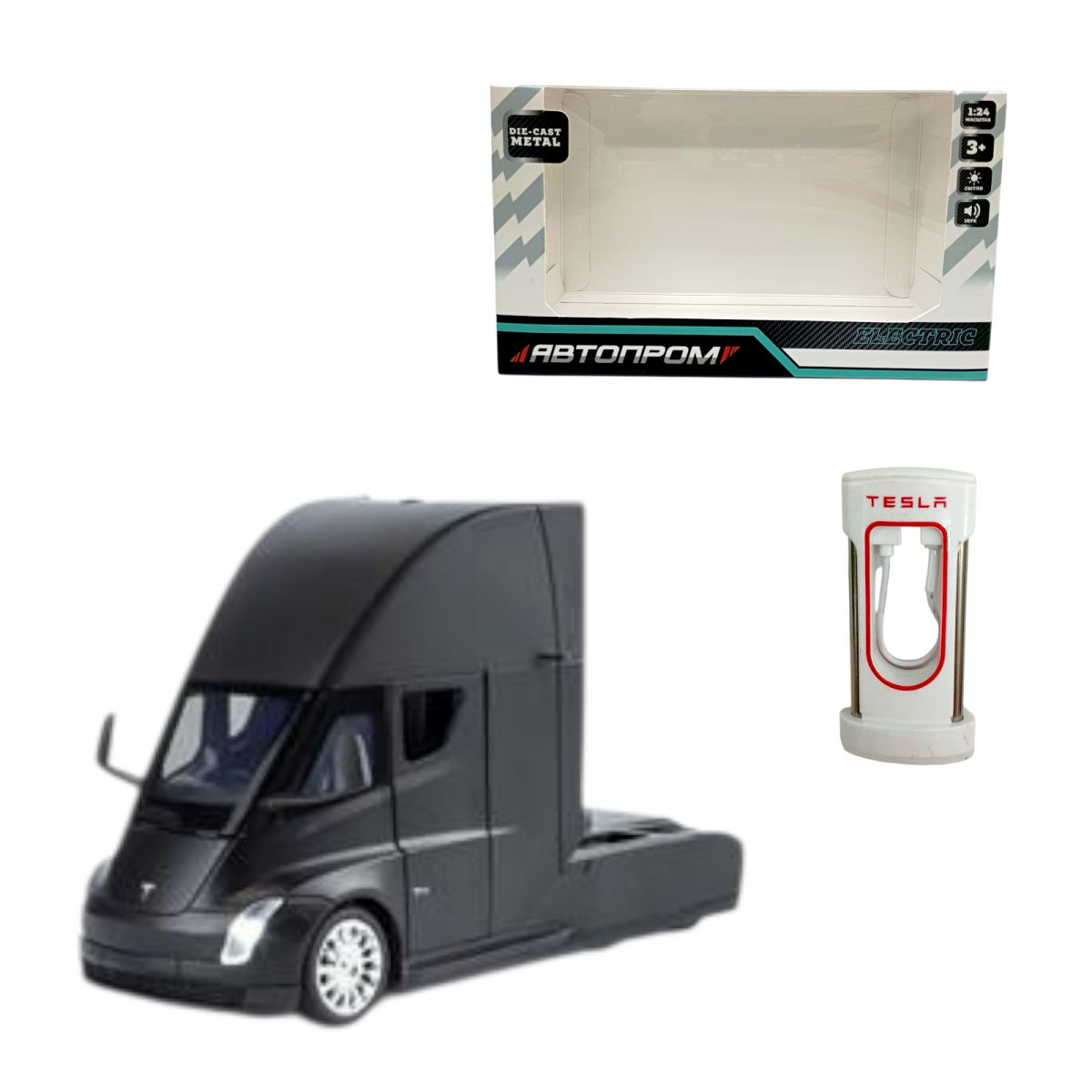 АВТОПРОМ 1:24 Tesla semi truck head (ЧЕРНАЯ) (кор.  25*5х14*5х12*5 см. )  фото 1