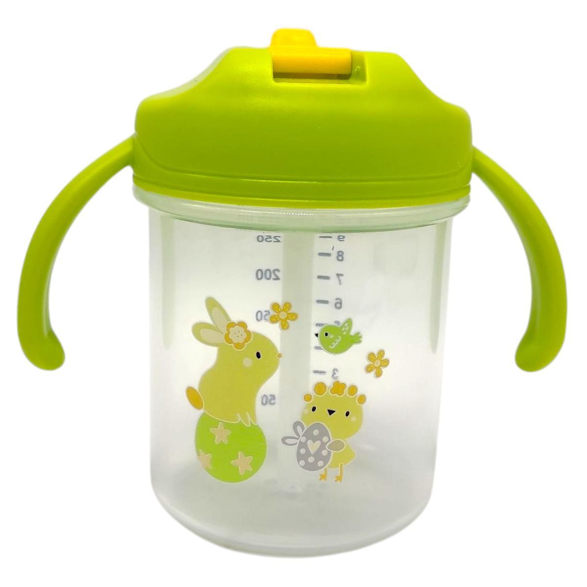 Детский поильник с трубочкой, 280 мл (ПРОЗРАЧНЫЙ, ЗЕЛЕНЫЕ РУЧКИ)  фото 1