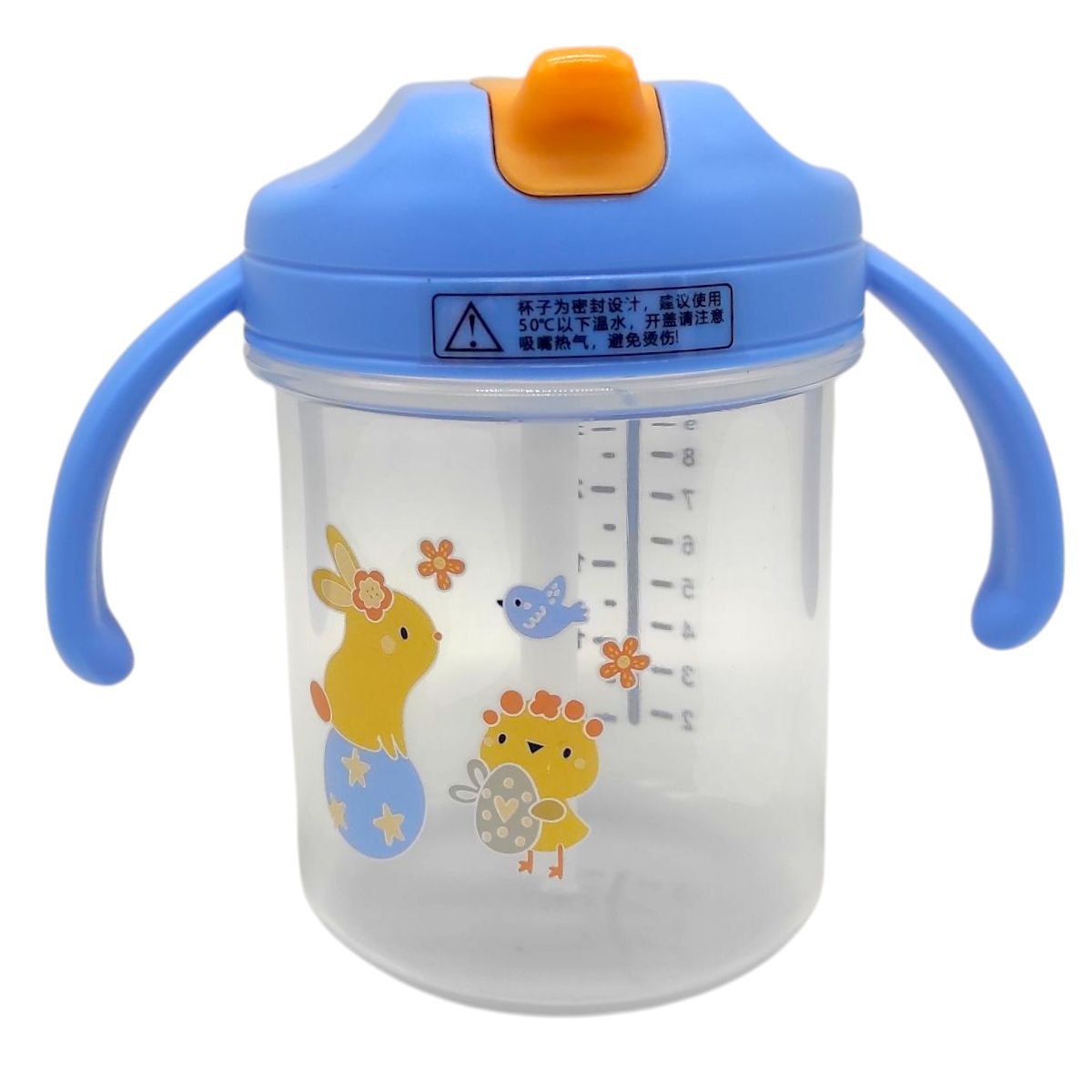 Дитячий поїльник з трубочкою, 280 мл (ПРОЗОРИЙ, БЛАКИТНІ РУЧКИ)  фото 1