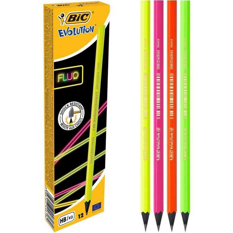 BIC Набір олівців чорнографітних шестикутних Evolution Fluo HB 4 кольори, 12 шт.  фото 1