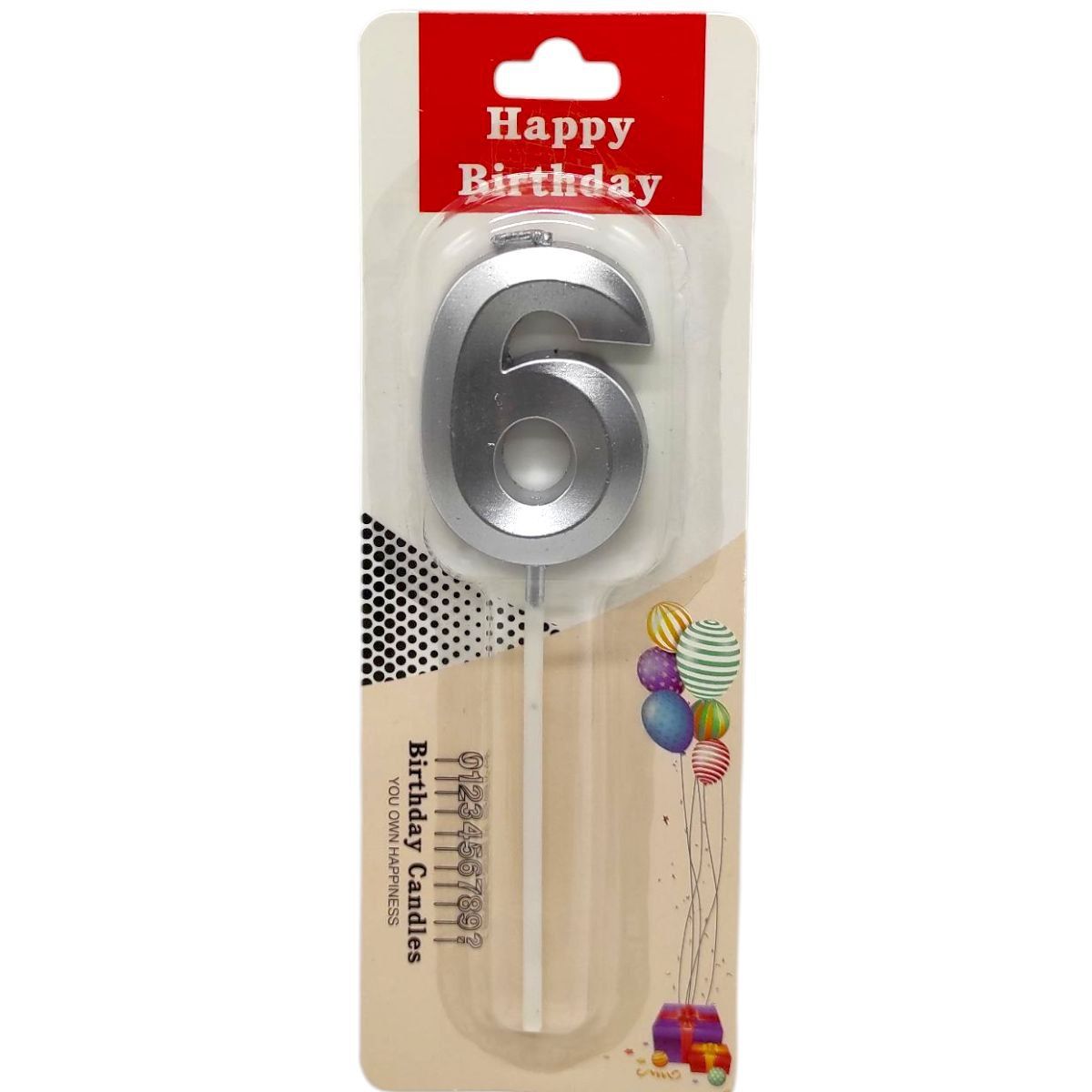 Свічка для торта "Цифра 6" (СРІБЛО)  фото 1