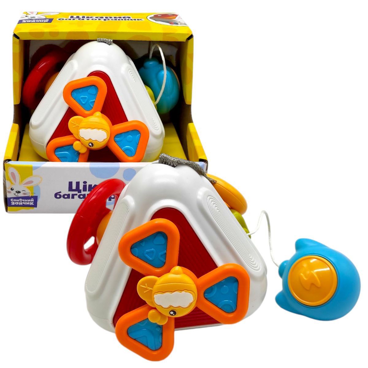 Брязкальце "Сонячний зайчик" (тактильні, рухомі частини) р-р 13,5*10 см, коробка 14,5*12,5*12 см  фото 1