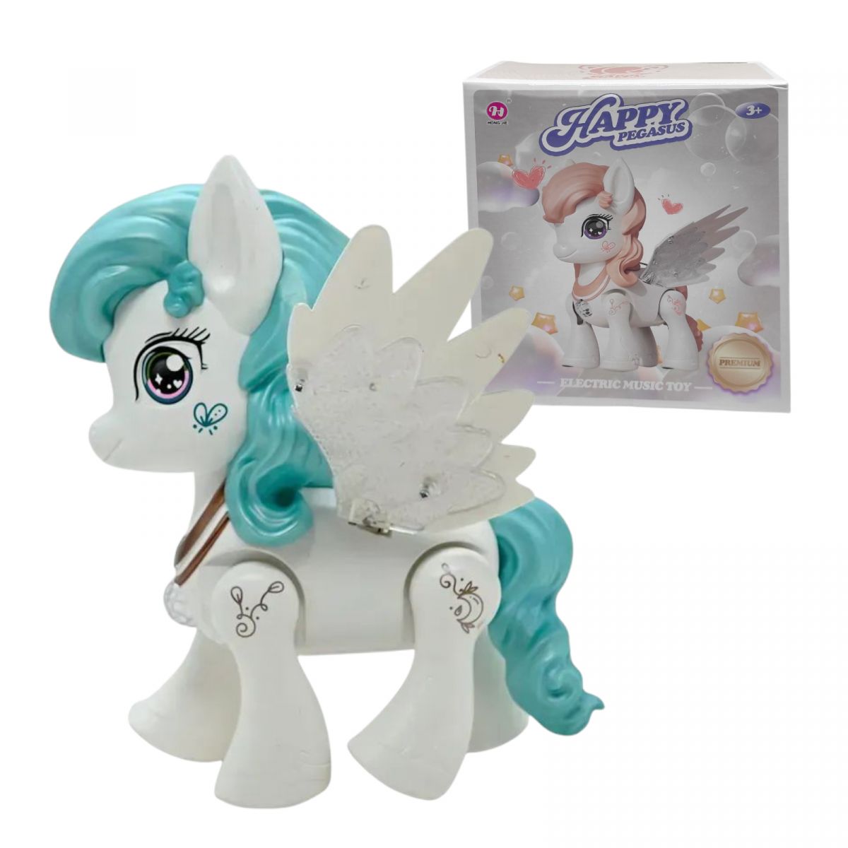 Музична іграшка “Поні”, підсвічування, пісня англ.  мовою, проєктор, ходить, в коробці (Бірюзова)  фото 1