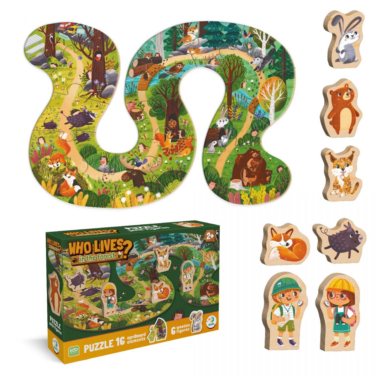 Пазл «Хто живе в лісі?» (16 картонних деталей + 6 дерев'яних фігурок)  фото 1