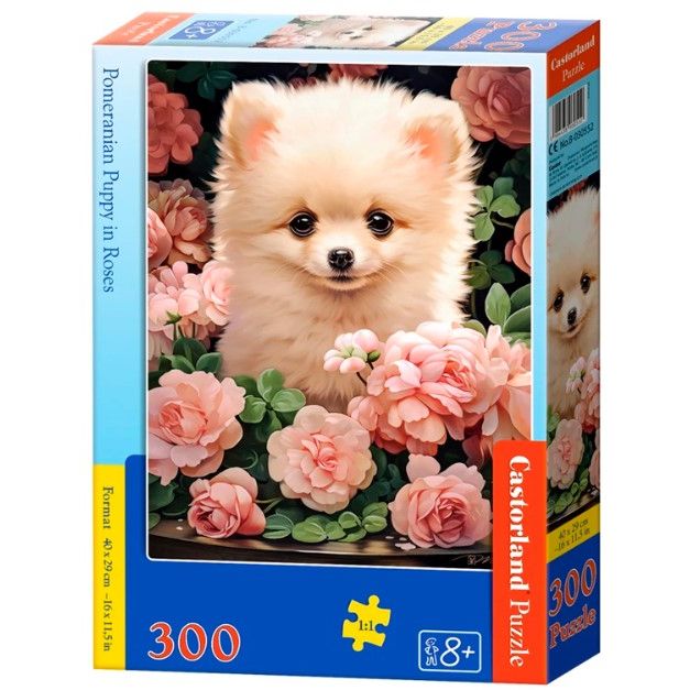 Пазли "Цуценя померанського шпіца в трояндах", 300 елементів  фото 1