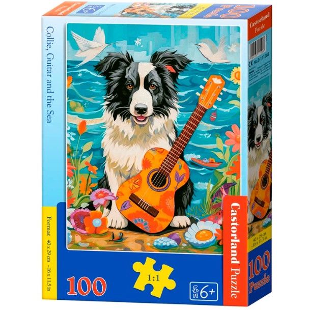 Пазли "Коллі, гітара та море" 100 елементів  фото 1