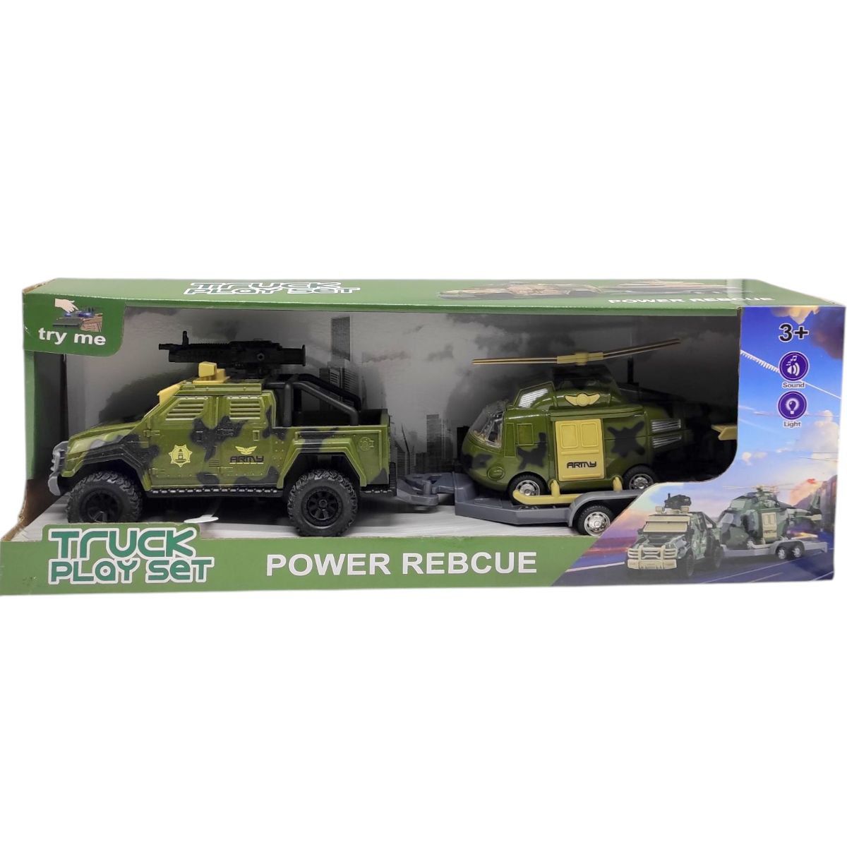 Ігровий набір "БТР з ГЕЛІКОПТЕОРОМ НА ПРИЧЕПІ" (ЗЕЛЕНИЙ) кор.  47х11,5х16,5 см  фото 1