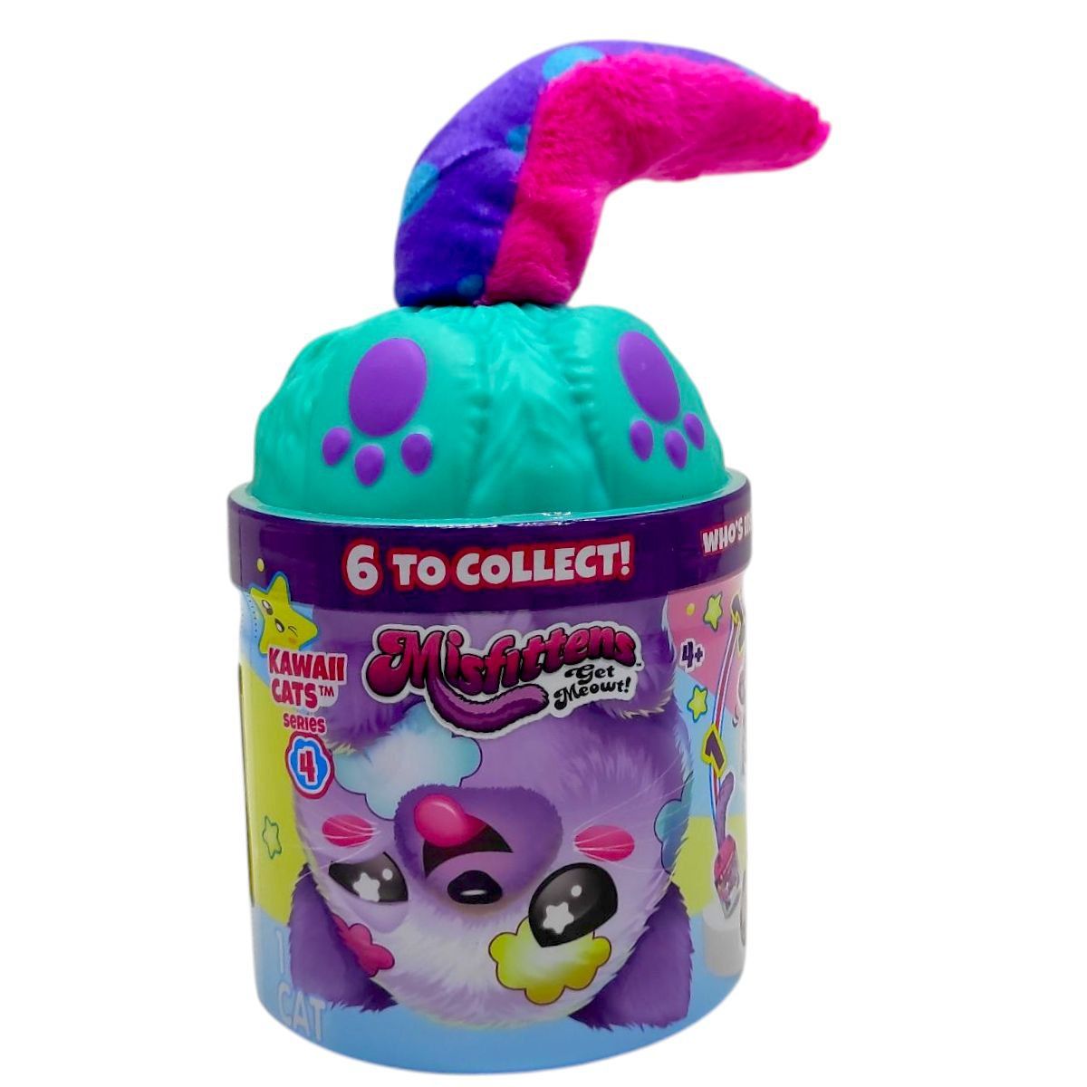 М’яка іграшка "Misfittens Mini W4.  Котик у банці" (БІРЮЗОВИЙ)  фото 1