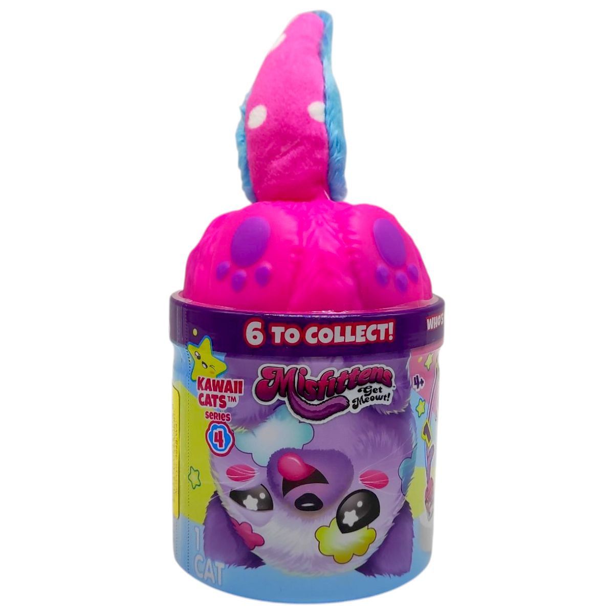 М’яка іграшка "Misfittens Mini W4.  Котик у банці" (МАЛИНОВИЙ)  фото 1