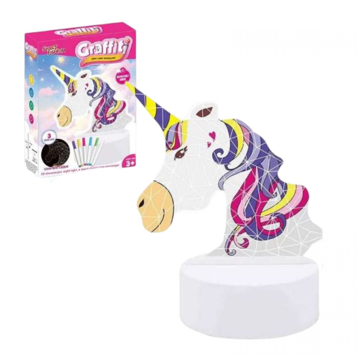 Нічник працює від мережі, підсвічування, 3 кольори світла, фломастери, USB кабель, в коробці  фото 1