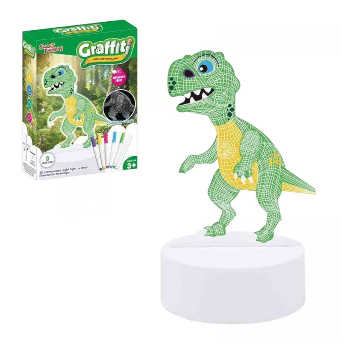 Нічник працює від мережі, підсвічування, 3 кольори світла, фломастери, USB кабель, в коробці  фото 1