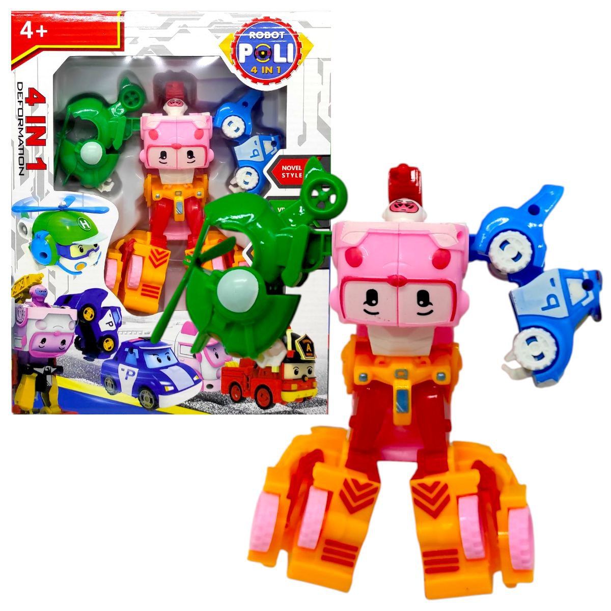 Трансформер робот, 3 машинки, вертолет  фото 1