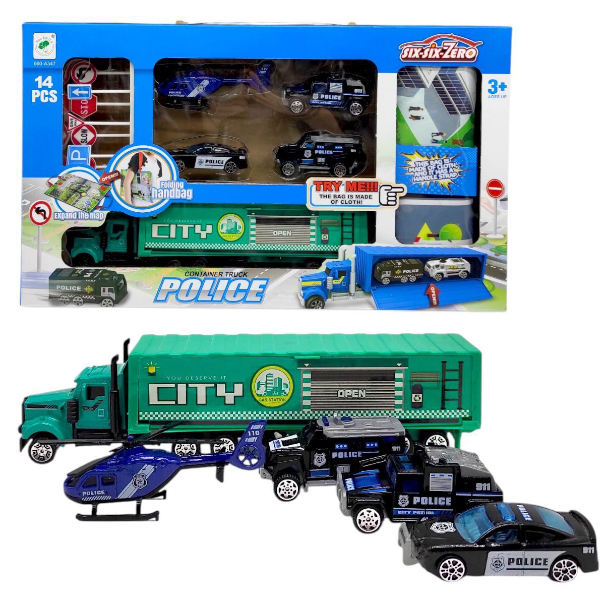 Автопарковка "Полиция" (4 металлопластиковые машинки, карта-коврик)  фото 1