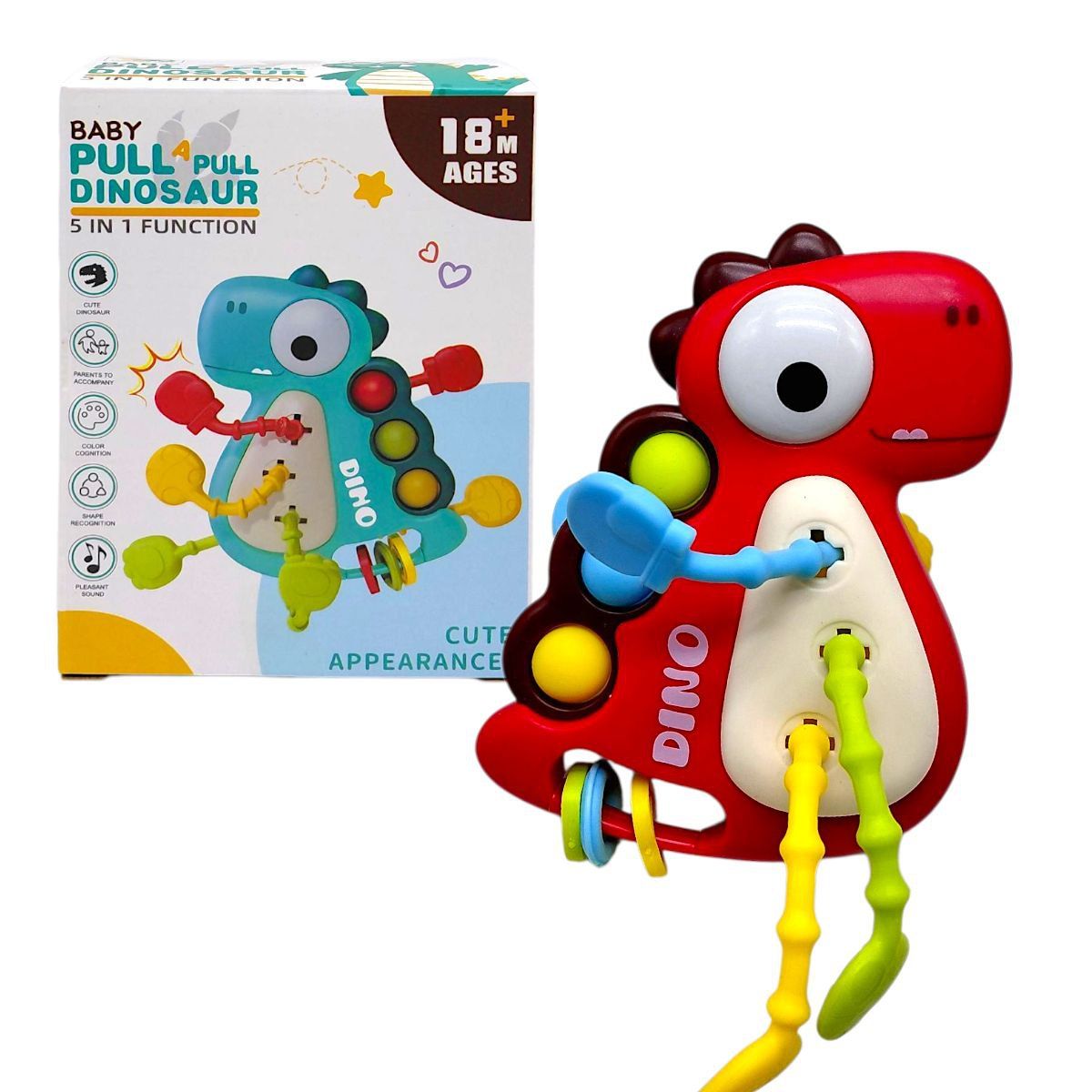 Брязкальце “Динозавр” (поп-іт, гумові прорізувачі та елементи для перетягування) мікс  фото 1