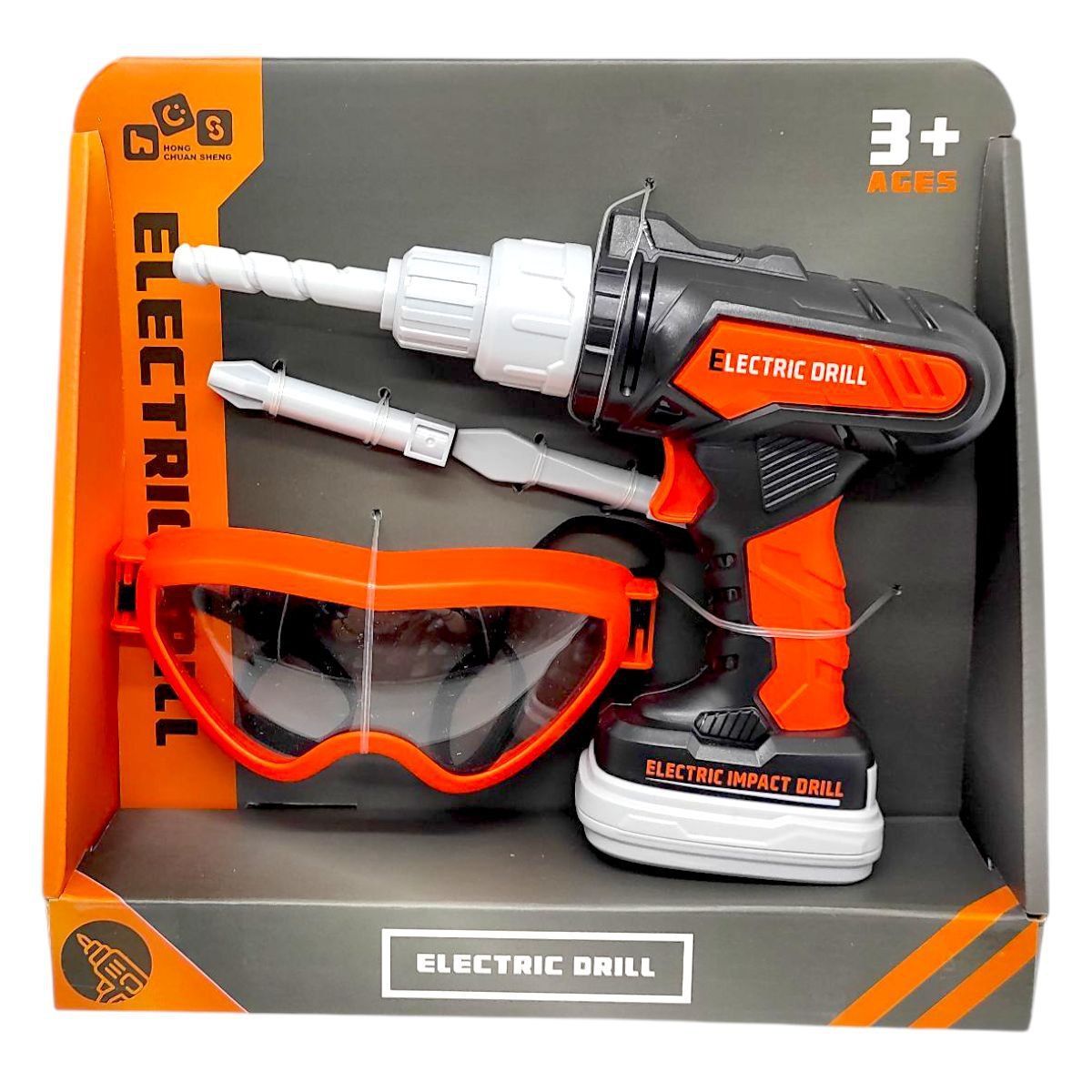 Уценка.  Дрель с очками на батарейках коробка (24*5,8*23 см) - НАДІРВАНА УПАКОВКА  фото 1