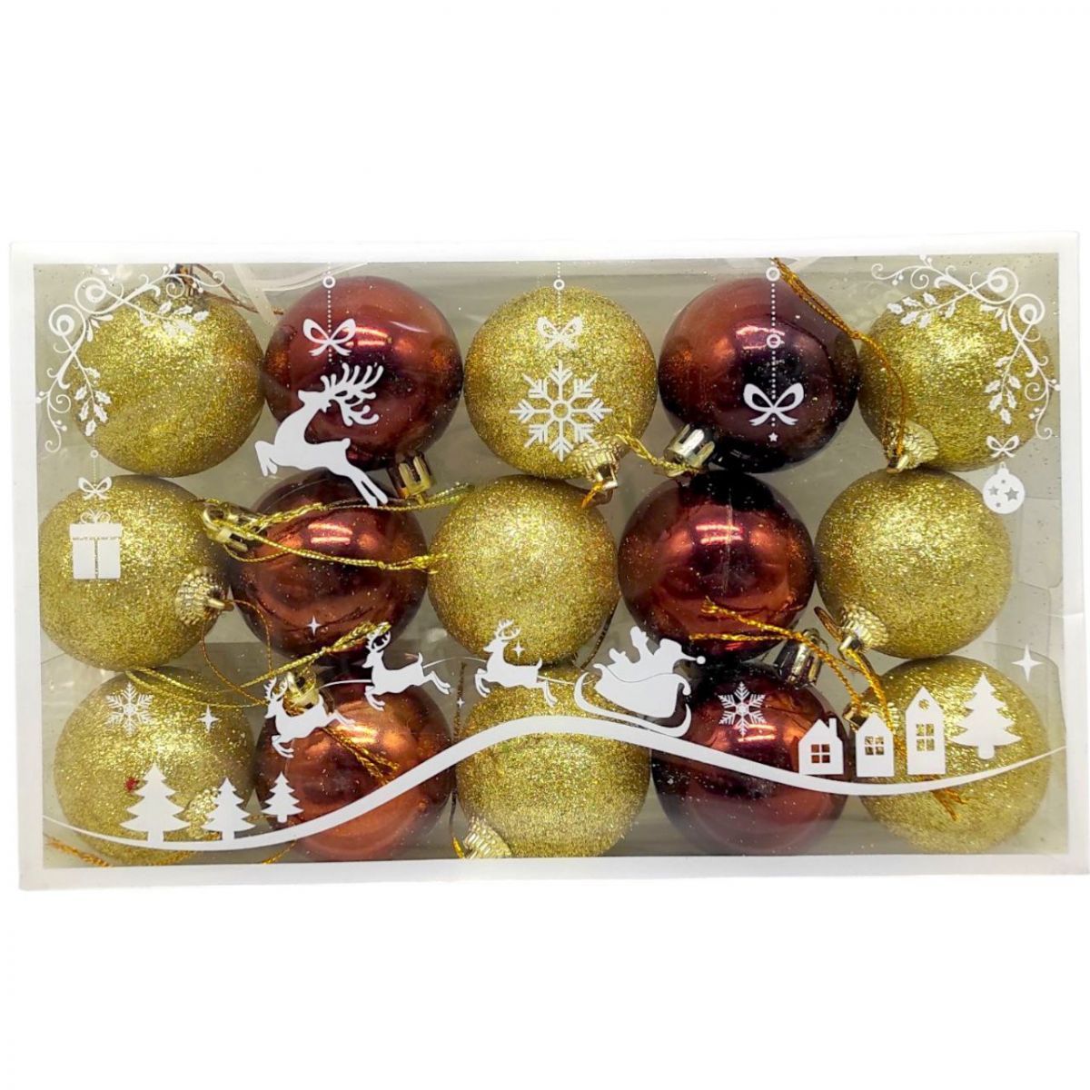 Уценка.  Новорічні прикраси, 15 штук, кульки, D=5 см, у слюді   - Повреждена упаковка  фото 1