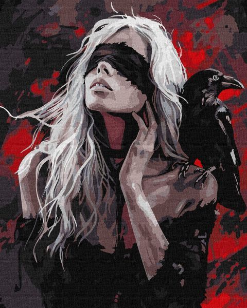 Картина за номерами - "Дівчина і ворона" ©art_selena_ua, 40х50см  фото 1