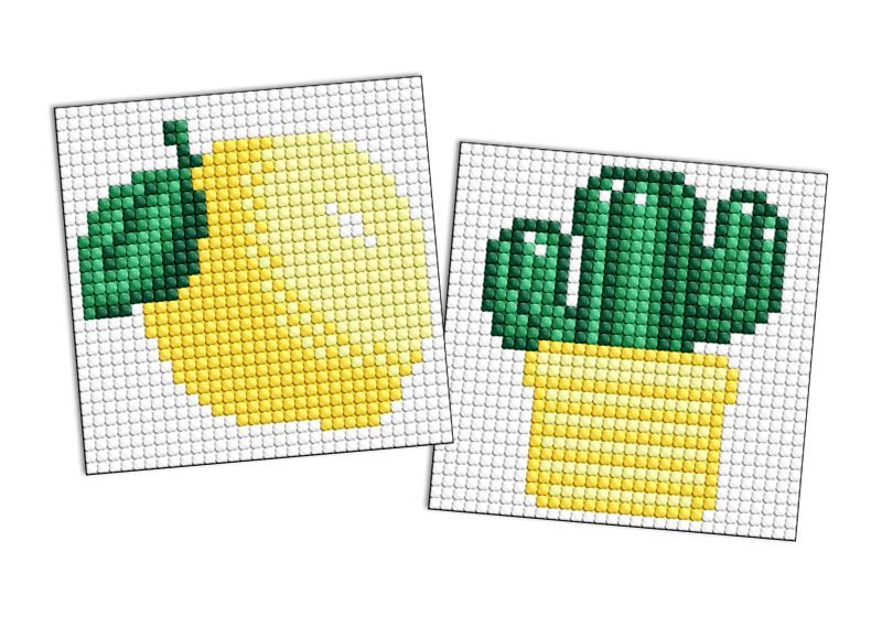 Алмазна мозаїка на магніті - "Лимон і кактус", набір із 2 сюжетів, 9х9см  фото 1