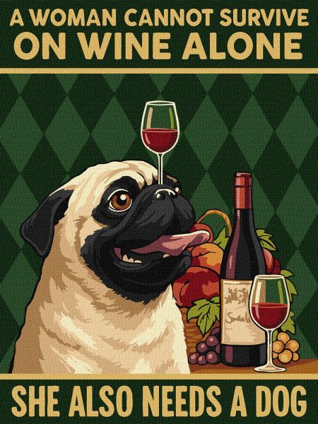 Картина за номерами - "Постер.  Вино і собака" ©art_selena_ua, 30х40см  фото 1