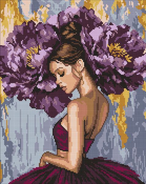 Алмазна мозаїка - "Балерина з пурпурними півоніями" ©art_selena_ua, 40х50см  фото 1