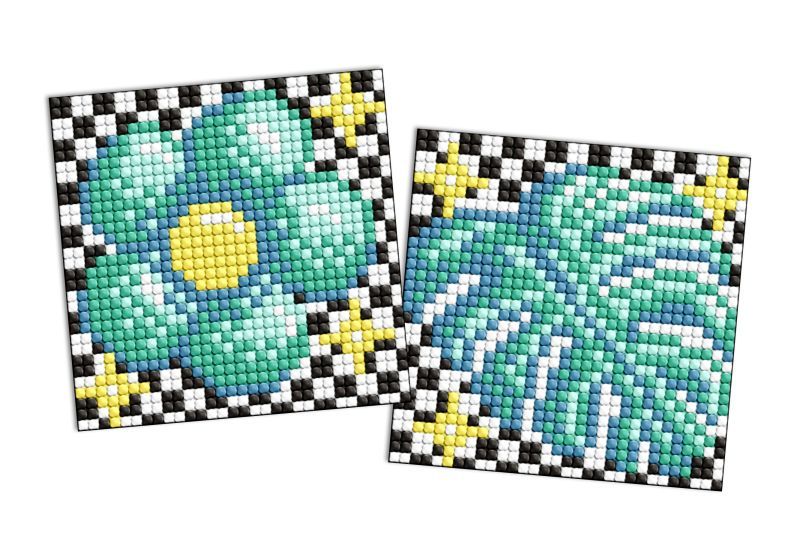 Алмазна мозаїка на стікері - "Квітка і листок", набір із 2 сюжетів, 9х9см  фото 1