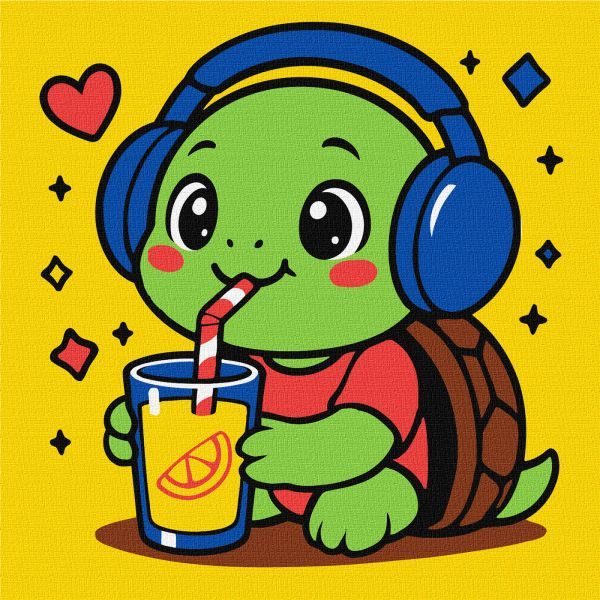 Картина за номерами - "Черепашка п'є лимонад" ©art_selena_ua, 25х25см  фото 1