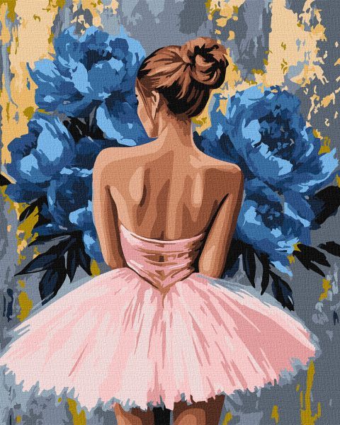 Картина за номерами - "Балерина з блакитними півоніями" з фарбами металік ©art_selena_ua, 40х50см  фото 1