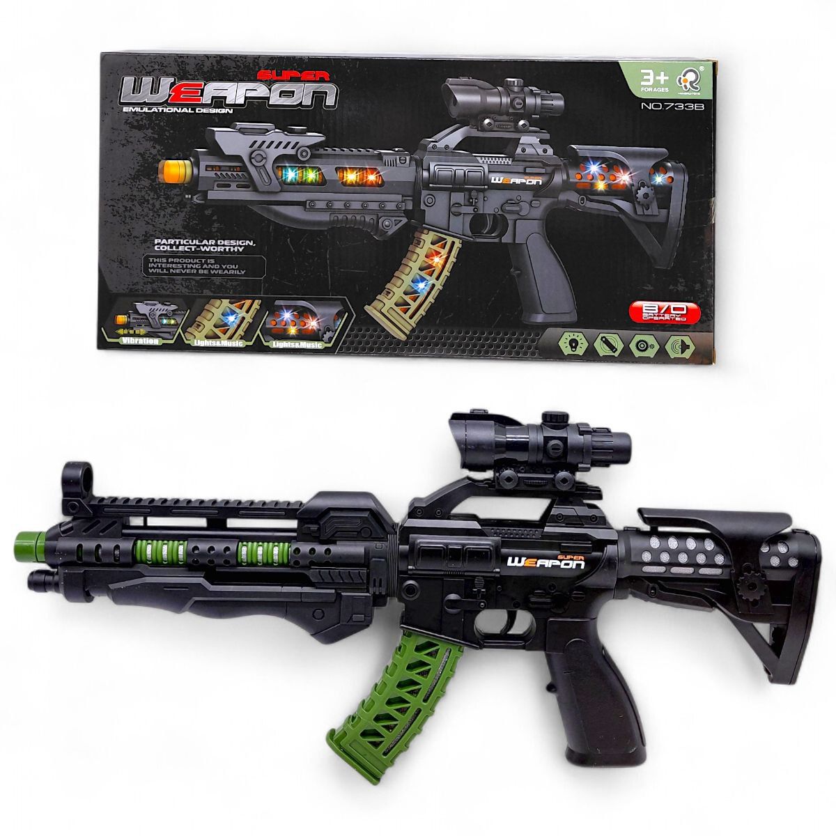 Автомат на батарейках (звук, свет, коробка 39,5*4,2*19,5 см)  фото 1