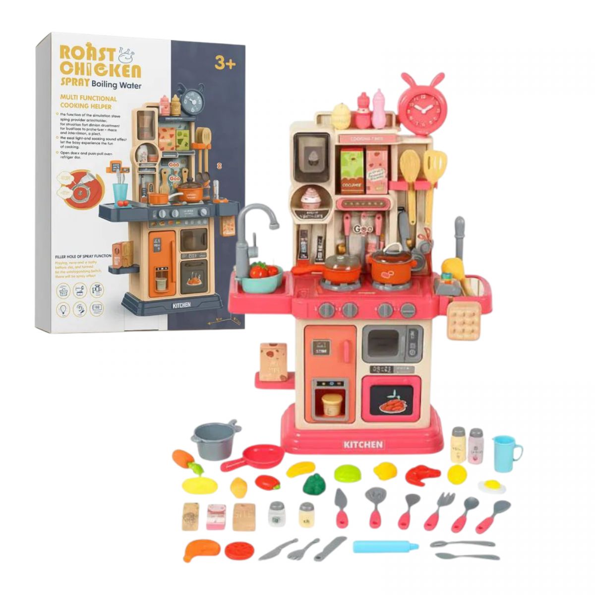 Кухня с посудой (микс цвета) батар. муз. мир. течет вода, еда меняет цвет, . кор. 47,5*15*35,5 см.  фото 1