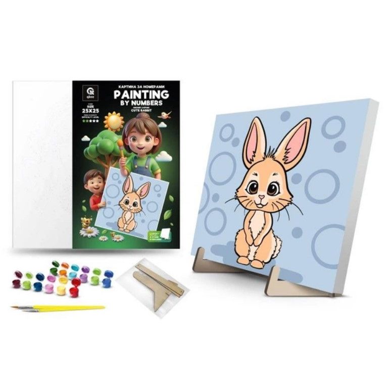 Картина по номерам "Милый зайчик" (25х25 см) с деревянной подставкой  фото 1