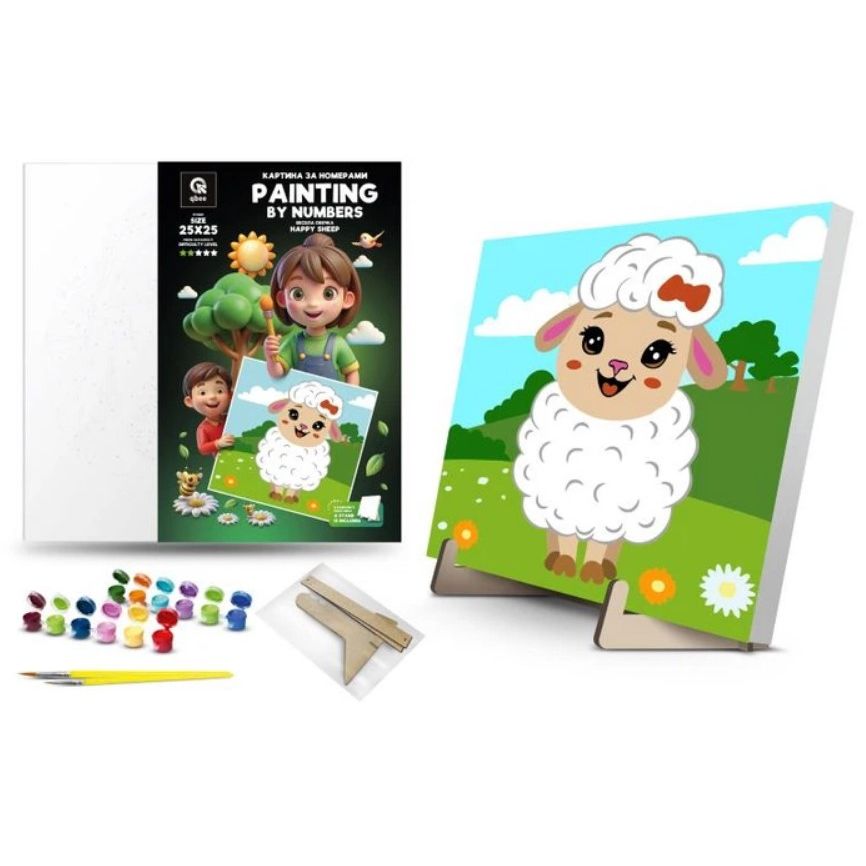 Картина по номерам "Веселая Овца" (25х25 см) с деревянной подставкой  фото 1