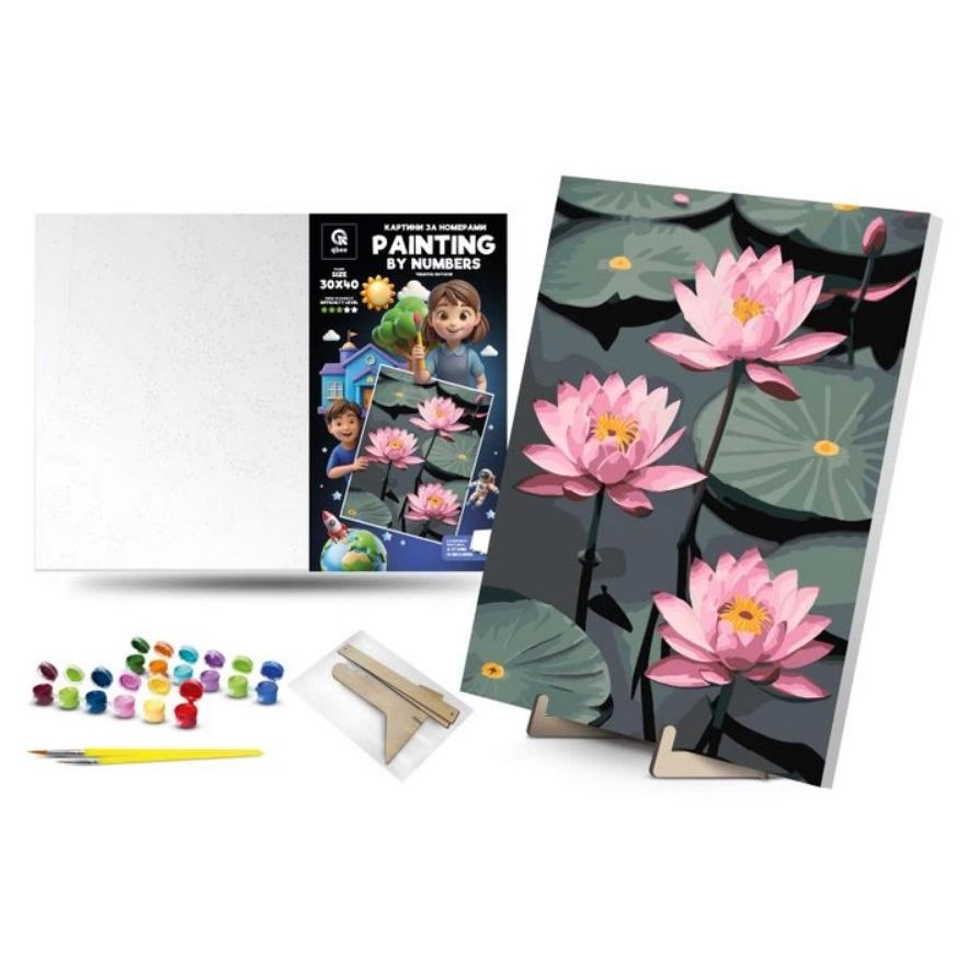 Картина по номерам "Хрупкие лотосы" (30х40 см) с деревянной подставкой  фото 1