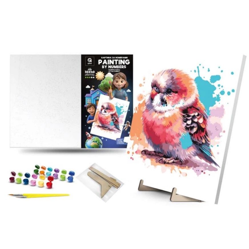 Картина по номерам "Маленький попугай" (30х40 см) с деревянной подставкой  фото 1