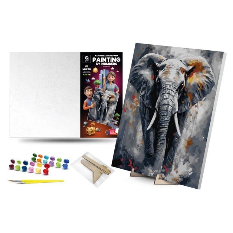 Картина по номерах з фарбами металік 40х50 см "Величний слон" з деревʼяною підставкою  фото 1