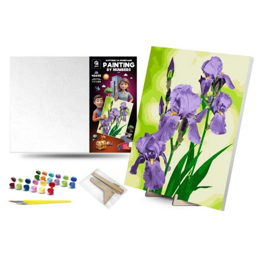 Картина по номерах 40х50 см "Іриси" з деревʼяною підставкою  фото 1