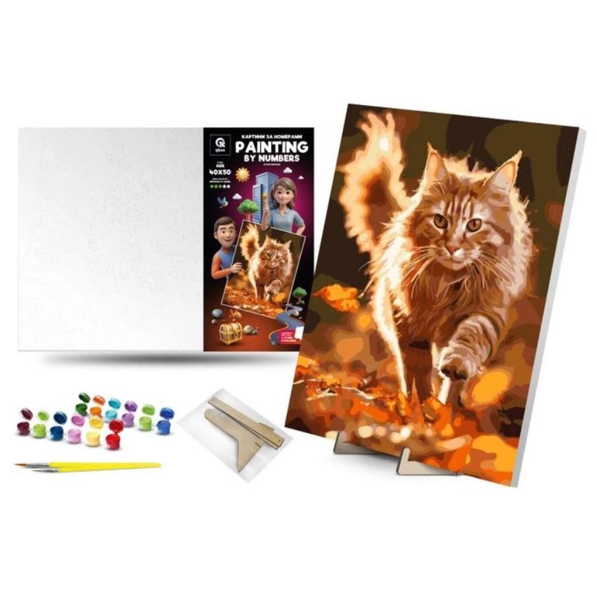 Картина по номерах 40х50 см "Котячі пригоди" з деревʼяною підставкою  фото 1